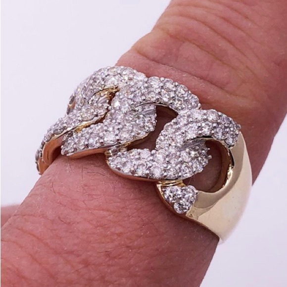 Big Cuban Link Diamond Ring 1.77cttw 10K Yellow Gold - Picture 2 of 4